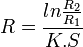 R = \frac{ln{\frac{R_2}{R_1}}}{K.S}